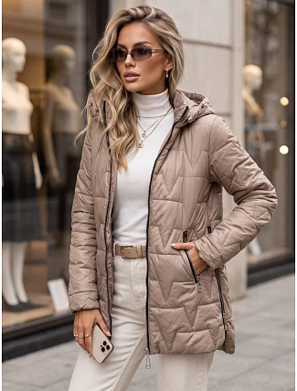 Dámská prošívaná bunda s odnímatelnou kapucí, béžová, FashionStreet TY5793 Dámská prošívaná bunda s odnímatelnou kapucí, béžová, FashionStreet TY5793