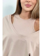 3-dílný set halenka + top + legíny světle béžová