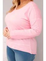 Dámská blůza Plus Size s V výstřihem a delším zadním dílem světle růžová