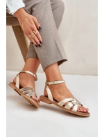 Dámské kožené sandály na plochém podpatku Zazoo 3688 zlaté