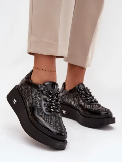 Kožené šněrovací dámské polobotky na platformě Artiker 57C2043 Černo-stříbrné