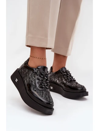 Kožené šněrovací dámské polobotky na platformě Artiker 57C2043 Černo-stříbrné