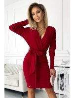 CELIA - Dámské přeložené obálkové šaty ve vínové bordó barvě s výstřihem na zádech 401-1