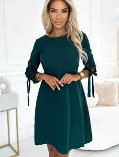 195-11 ALICE Trapézové šaty s mašlemi - BOTTLE GREEN
