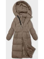 Tmavě béžová dlouhá hrubší dámská bunda s kapucí (5M3163-84)