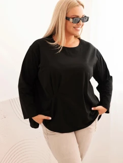 Dámská blůza Plus Size s bavlnou, kapsou a ohrnutým rukávem kiwi