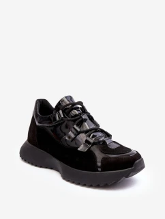 Kožené lakované dámské sportovní boty M01/2 Zazoo Černé