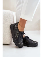 Zazoo 2973 Kožené Polobotky Na Platformě S Děrováním Černé
