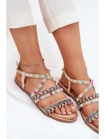 Dámské Sandály Se Zdobením A Pletenými Pásky Béžové Delyra