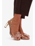 Sandály na podpatku s ozdobou a krystaly D&A MR52-236 zlaté