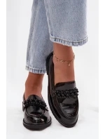Lakované dámské mokasíny s korálky S.Barski HY52-541 – černé
