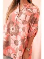 Dámská bavlněná košile s 3/4 rukávem na knoflík a kapsou malinová Dámská bavlněná košile s 3/4 rukávem na knoflík a kapsou malinová