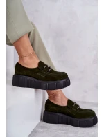 Módní semišové boty na platformě Khaki Marsol Módní semišové boty na platformě Khaki Marsol