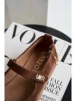 Kožené semišové baleríny Barefoot s páskem Zazoo 10206 Čokoládové