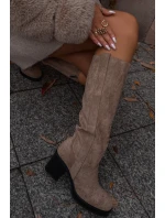 Dámské kozačky na podpatku LH-8 Béžová - JOIa shoes