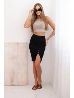 Dámská pruhovaná bavlněná sukně s rozparkem a ozdobnými knoflíky černá