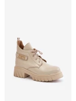 Zazoo 60483 Dámské Kožené Kotníkové Boty S Nízkým Zatepleným Svrškem Béžové