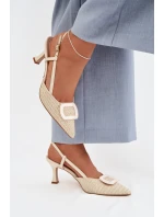 Dámské sandály na podpatku s ozdobným prvkem Béžové Eslina