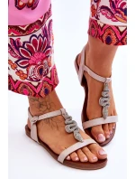 Kožené sandály s ozdobným hadem S.Barski KV-5541-42 Béžový