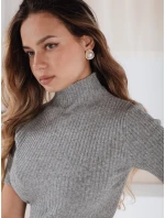 Dámský žebrovaný svetr s krátkým rukávem GIRLGLORY šedý FashionStreet MY2551