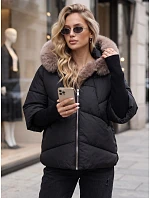 Dámská zimní prošívaná bunda s kožešinou, černá, FashionStreet TY5987