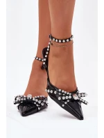 Zdobené Lakované Lodičky S Odkrytou Patou Černé Redaine