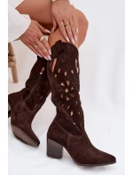 Otevřené kozačky z přírodního semiše Zazoo 3167 Čokoládové