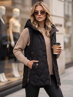 Dámská dlouhá prošívaná vesta s kapucí, černá, FashionStreet TY5922