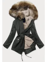 Khaki-hnědá dámská zimní bunda parka s odepínací podšívkou (b533-1107)