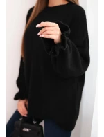 Dámský svetr s příměsí mohéru a vlny volného střihu černý Dámský svetr s příměsí mohéru a vlny volného střihu černý