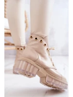 Kožené Boty S Masivní Podrážkou Béžový Horizont