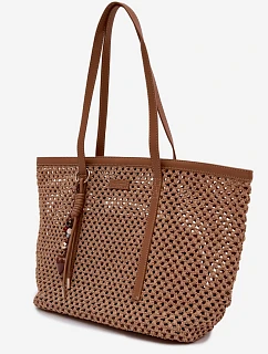 Pletená taška typu shopper s přívěskem světle hnědá Noella