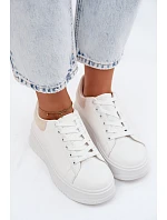 Dámské tenisky na platformě z imitace kůže bílo-bežové Calinae