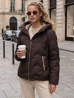 Dámská prošívaná bunda s kapucí, hnědá, FashionStreet TY5944