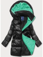 Černo-zelená volná dámská bunda z eko kůže (ag6-20b)