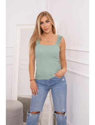 Halenka s volánky bez ramínek tmavě mátová Halenka s volánky bez ramínek tmavě mátová