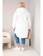 Dámský kabát Plus Size s kapucí zapínaný na knoflíky bílý