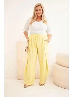 Dámské bavlněné kalhoty Plus Size s gumou v pase žluté