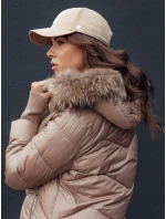 Dámská zimní bunda s prošívanou kožešinou a kapucí LAGOON camel FashionStreet TY4516