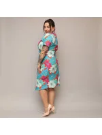 Zeleno-oranžové přeložené obálkové dámské květované šaty v délce ke kolenům (742)