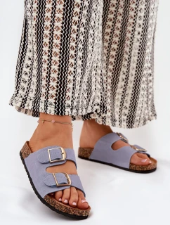 Dámské Pantofle Na Korek Platformě Se Zlatými Přezkami Modré Lisavionea