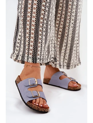 Dámské Pantofle Na Korek Platformě Se Zlatými Přezkami Modré Lisavionea