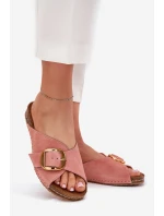Kožené sandály se zlatou sponou Maciejka 07000-15 Růžové