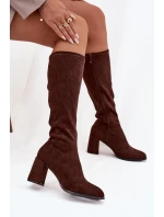 Dámské kozačky na podpatku z eko semiše čokoládové Yelisse