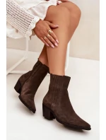 Semišové dámské boty na podpatku zateplené hnědé Arelia