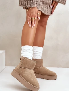 Dámské semišové sněhule na platformě nad kotníkem béžové Rianaella