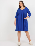 Tmavě modré základní šaty velikosti plus s 3/4 rukávy