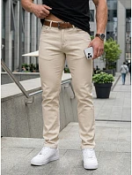 Pánské džíny slim fit s páskem béžové FashionStreet UX4493