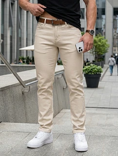 Pánské džíny slim fit s páskem béžové FashionStreet UX4493