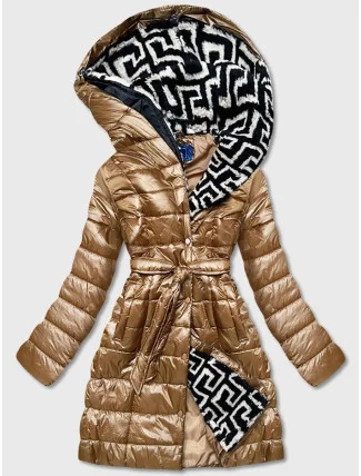 Lehká hnědá dámská zimní bunda se zateplenou kapucí (omdl-019)